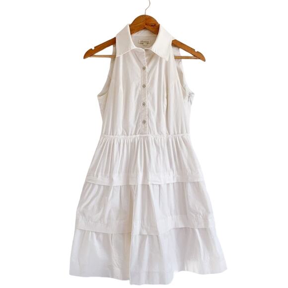 Shoshanna Collared Tiered Sleeveless Button Shirt Dress Fit and Flare White 4 - Picture 1 of 15